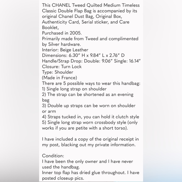 Chanel Women’s‎ Tweed Medium Timeless Classic Double Flap Shoulder Bag AUTHENTIC - Picture 16 of 16